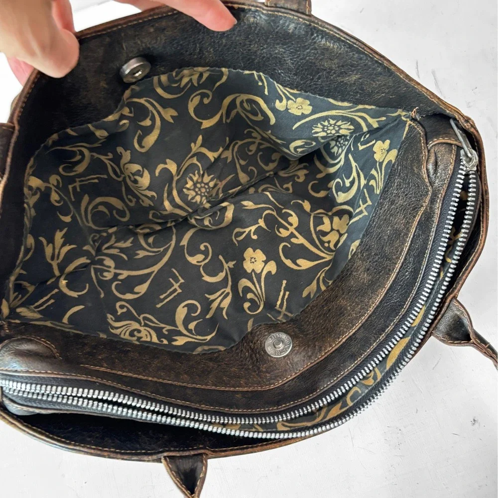 Leaders in Leather Western Tooled Shoulder Bag Dark Brown Floral Tote Handbag